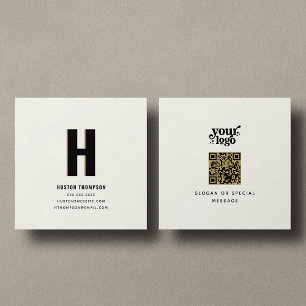 Carte De Visite Carré Logo de monogramme professionnel QR Code avant et