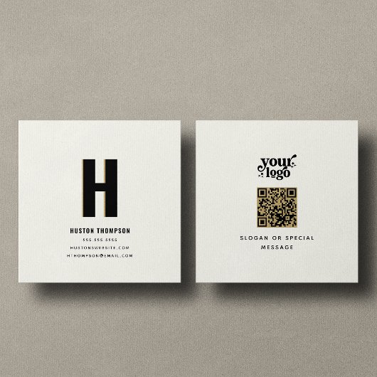 Carte De Visite Carré Logo de monogramme professionnel QR Code avant et