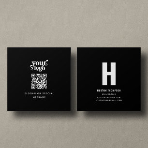 Carte De Visite Carré Logo de monogramme professionnel QR Code avant et