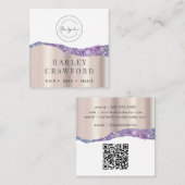 Carte De Visite Carré Logo de Parties scintillant or Rose moderne code Q (Devant / Derrière)