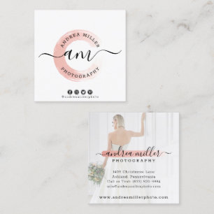 Carte De Visite Carré Logo de peinture minimaliste or rose - Photo perso