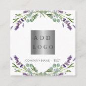 Carte De Visite Carré Logo de photo violet de fleurs de lavande code QR (Devant)