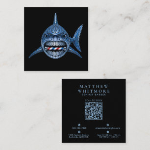 Carte De Visite Carré Logo de salon de coiffure Silver Shark Razor Barbe