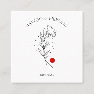 Carte De Visite Carré Logo de studio de tatouage et de piercing floral m