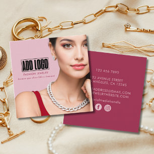 Carte De Visite Carré Logo d'entreprise de bijoux de mode rose moderne