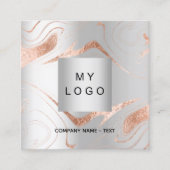 Carte De Visite Carré Logo d'entreprise en marbre d'or rose en argent Co (Devant)