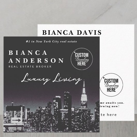 Carte De Visite Carré Logo d'entreprise immobilier de luxe Photo QR Code