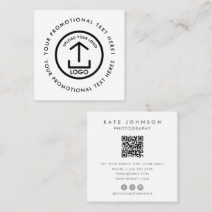 Carte De Visite Carré Logo d'entreprise moderne Scannable QR Code blanc