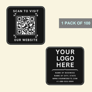 Carte De Visite Carré Logo d'entreprise personnalisé & Code QR Noir Mo
