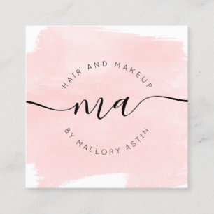 Carte De Visite Carré Logo des initiales maquillage couleur rose moderne