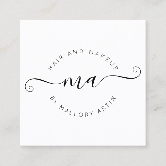 Carte De Visite Carré Logo des initiales maquillage moderne noir blanc m (Devant)