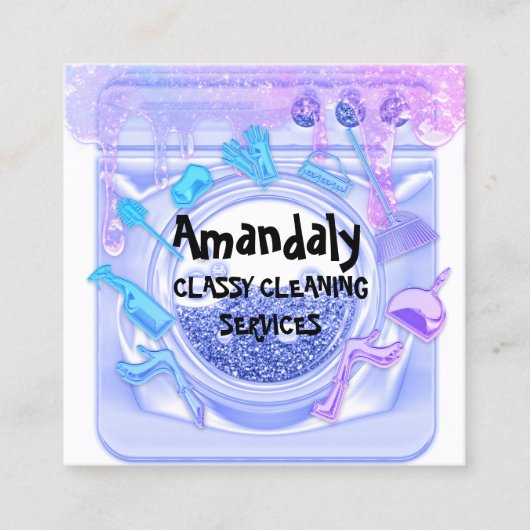 Carte De Visite Carré Logo des services de bureau de la maison de nettoy (Devant)