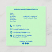 Carte De Visite Carré Logo des services de nettoyage professionnel Vert  (Dos)