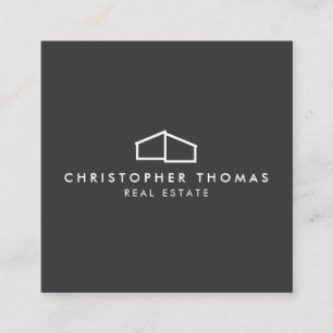 Carte De Visite Carré Logo d'habitation moderne Immobilier, Realtor gris