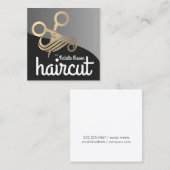 Carte De Visite Carré Logo doré des ciseaux | Salon (Devant / Derrière)