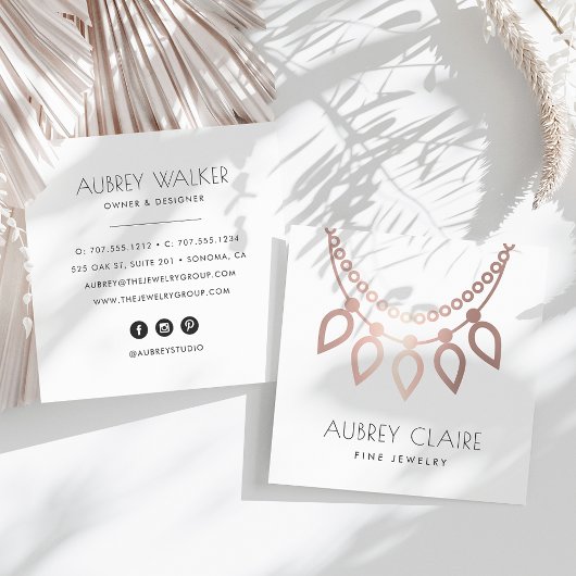 Carte De Visite Carré Logo du bijoutier rose en or