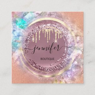 Carte De Visite Carré Logo du code QR Boutique Géométrie Rose d'or Drive