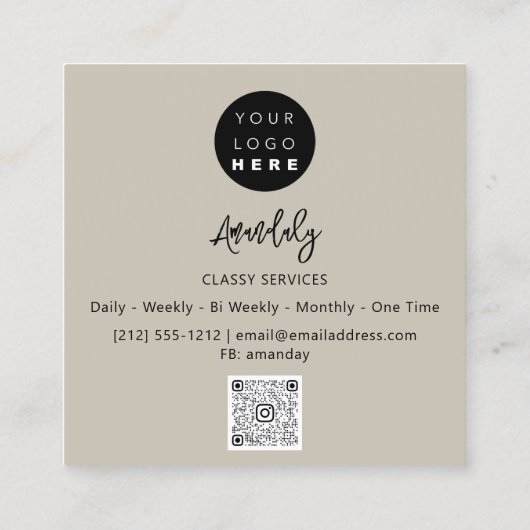 Carte De Visite Carré Logo du code QR Cement Terre Minimums gris (Dos)