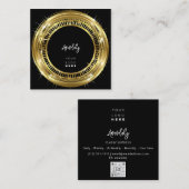 Carte De Visite Carré Logo du code QR Noir Blanc Golden Frame Circle (Devant / Derrière)