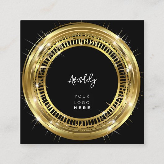 Carte De Visite Carré Logo du code QR Noir Blanc Golden Frame Circle (Devant)