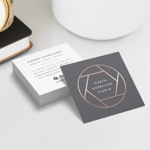 Carte De Visite Carré Logo du photographe moderne Faux Rose Gold