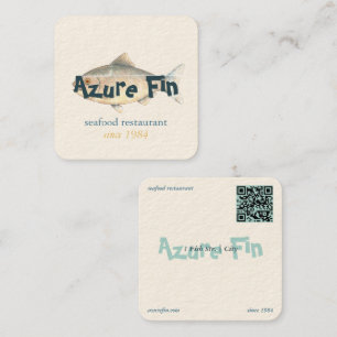 Carte De Visite Carré Logo du restaurant de poisson Azure Fin élégant