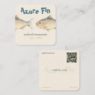 Carte De Visite Carré Logo du restaurant de poisson Azure Fin élégant