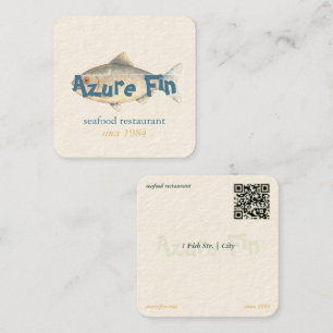 Carte De Visite Carré Logo du restaurant de poisson Azure Fin élégant