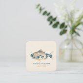 Carte De Visite Carré Logo du restaurant de poisson Azure Fin élégant (Debout devant)