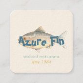 Carte De Visite Carré Logo du restaurant de poisson Azure Fin élégant (Devant)