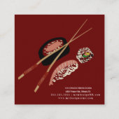 Carte De Visite Carré Logo du restaurant Sushi Rolls Chopstick Burgandy (Dos)