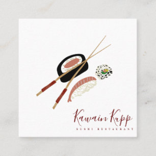 Carte De Visite Carré Logo du restaurant Sushi Rolls Chopstick Burgandy