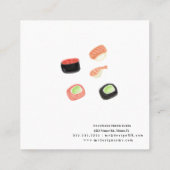 Carte De Visite Carré Logo du restaurant Sushi Rolls Chopstick Watercolo (Dos)