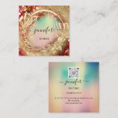 Carte De Visite Carré Logo du Rose holographique Red Qr Code (Devant / Derrière)