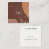 Carte De Visite Carré Logo élégant Abstrait Brown Orange Feuillage (Devant / Derrière)