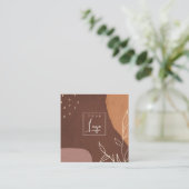 Carte De Visite Carré Logo élégant Abstrait Brown Orange Feuillage (Debout devant)