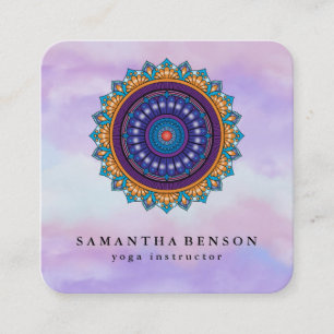 Carte De Visite Carré Logo élégant de fleur de lotus en aquarelle pour e