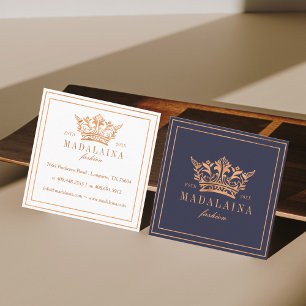 Carte De Visite Carré Logo élégant en cuivre Royal Floral & Foliage Crow