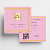 Carte De Visite Carré Logo élégant en or rose code QR