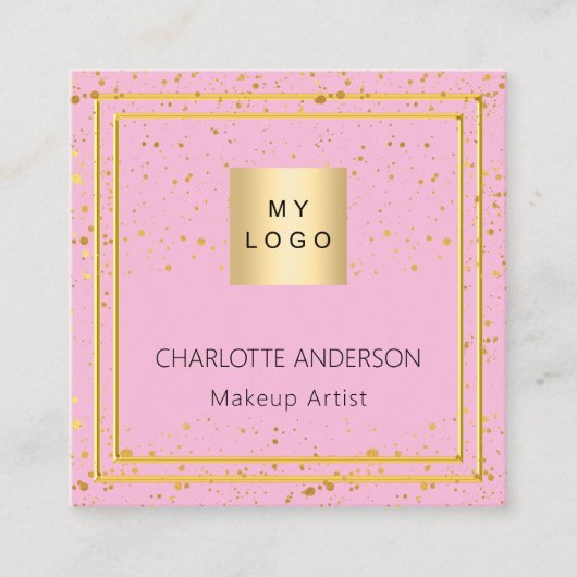 Carte De Visite Carré Logo élégant en or rose code QR (Devant)