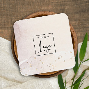 Carte De Visite Carré Logo Elégant Rose Abstrait Gold Purple Aquarelle