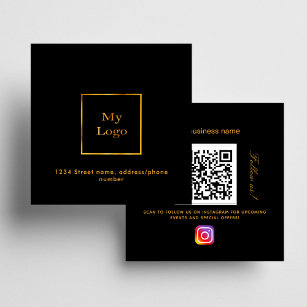 Carte De Visite Carré Logo en or noir Code QR Instagram Suivez-nous