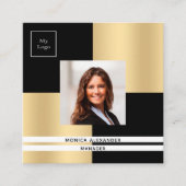 Carte De Visite Carré Logo en or noir photo code QR (Devant)