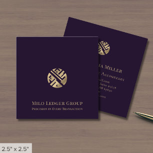 Carte De Visite Carré Logo en or violet foncé
