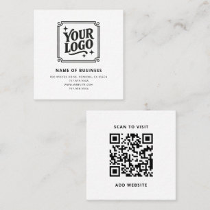 Carte De Visite Carré Logo et code QR noir personnalisé moderne
