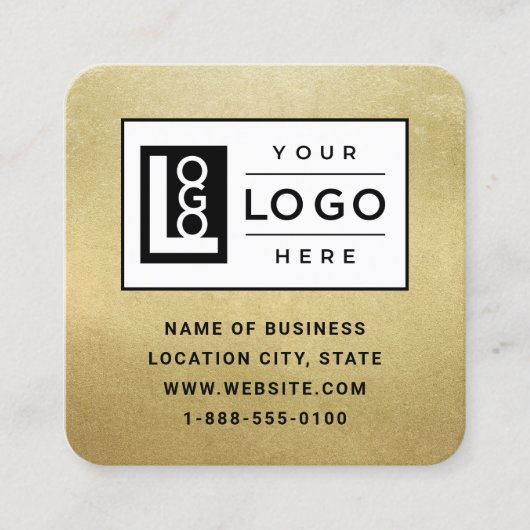Carte De Visite Carré Logo et code QR personnalisés Faux Gold Foil (Devant)