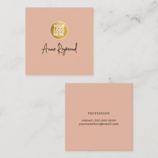 Carte De Visite Carré Logo et nom de script Boho Rose (Devant / Derrière)