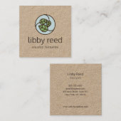 Carte De Visite Carré Logo Feuille vert concepteur de feuille Kraft (Devant / Derrière)