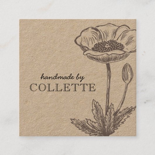 Carte De Visite Carré Logo Fleur artisanal Kraft (Devant)