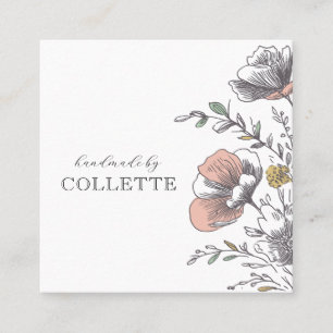 Carte De Visite Carré Logo Fleur Fabriqué à la Main Par